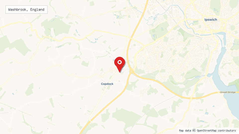 Street map of Washbrook, England with location pin