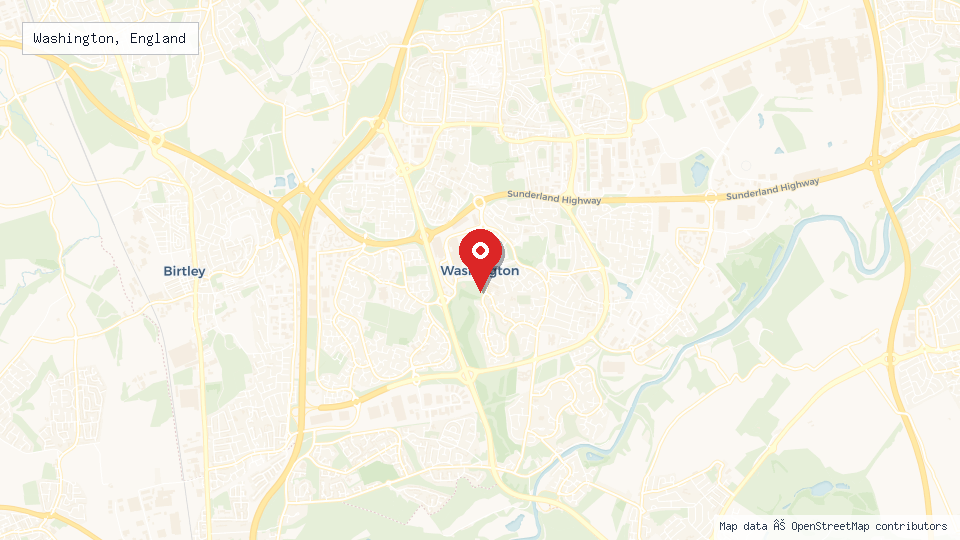 Street map of Washington, England with location pin