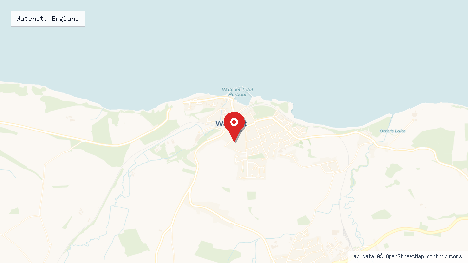 Street map of Watchet, England with location pin