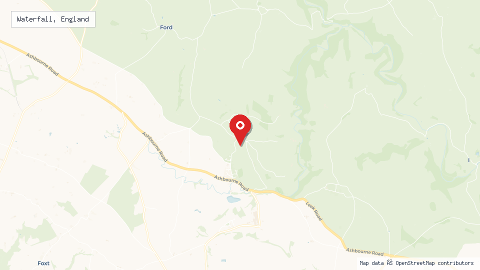 Street map of Waterfall, England with location pin