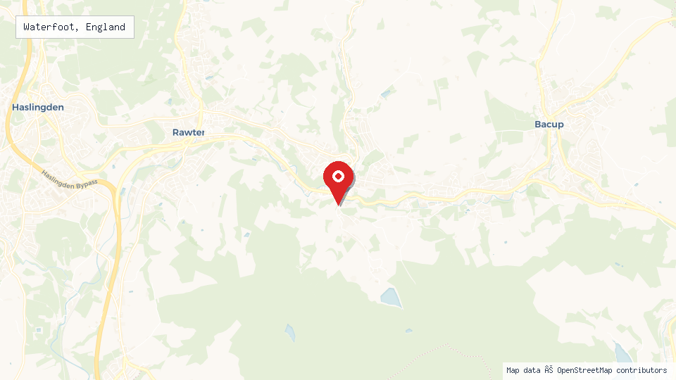Street map of Waterfoot, England with location pin