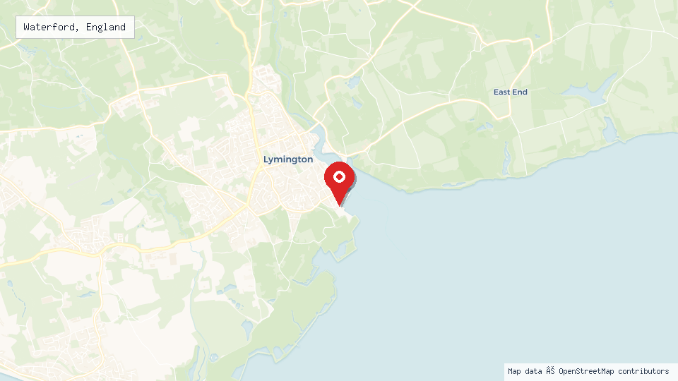 Street map of Waterford, England with location pin
