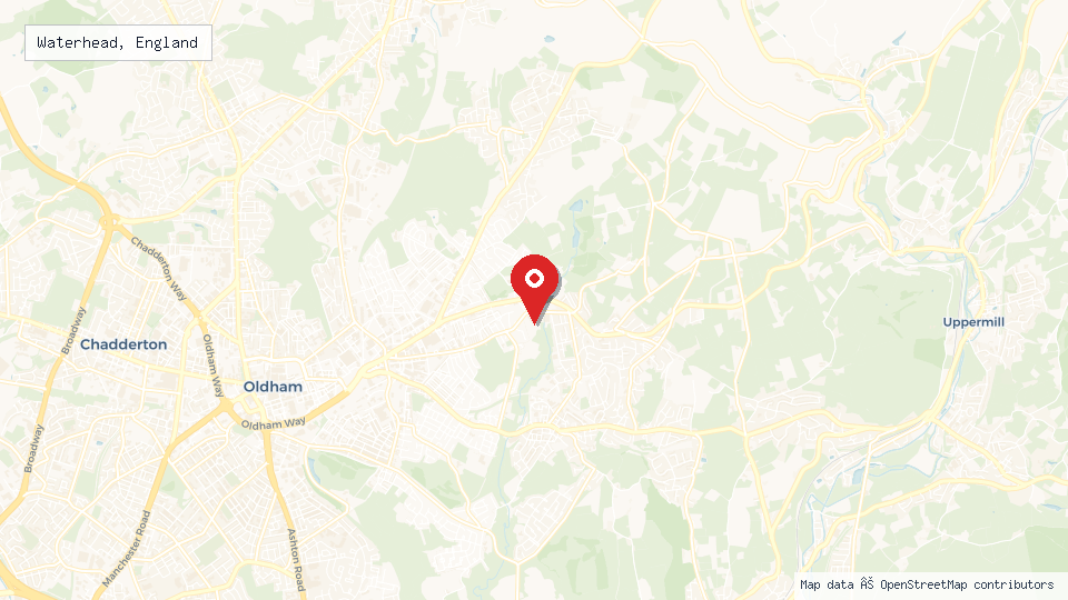 Street map of Waterhead, England with location pin