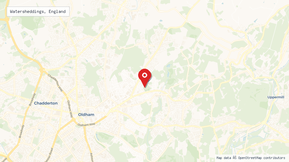 Street map of Watersheddings, England with location pin