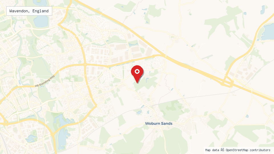 Street map of Wavendon, England with location pin