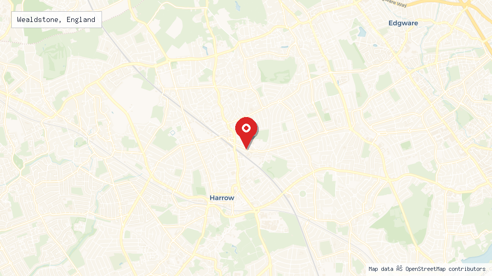Street map of Wealdstone, England with location pin