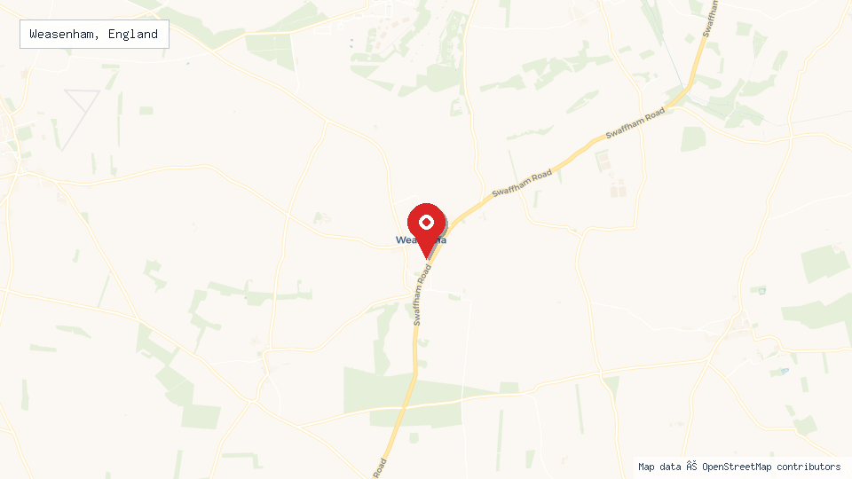 Street map of Weasenham, England with location pin