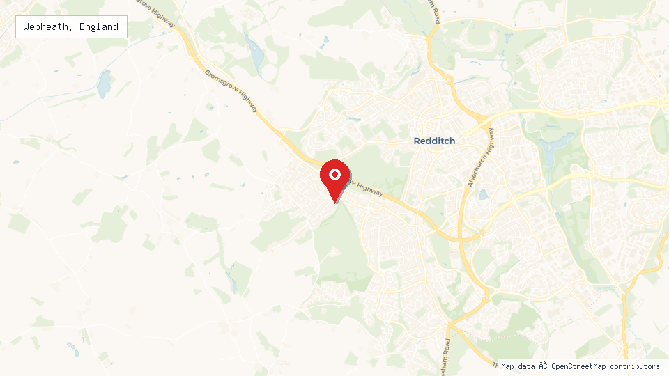 Street map of Webheath, England with location pin