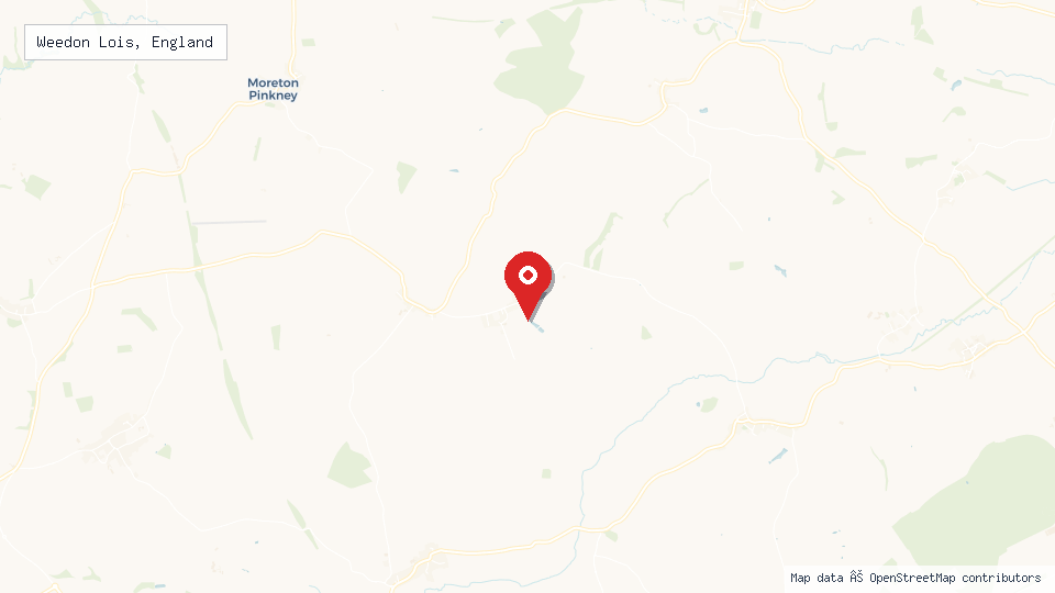 Street map of Weedon Lois, England with location pin