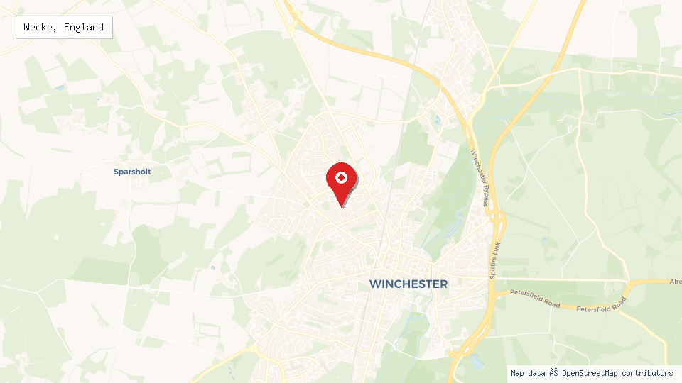Street map of Weeke, England with location pin