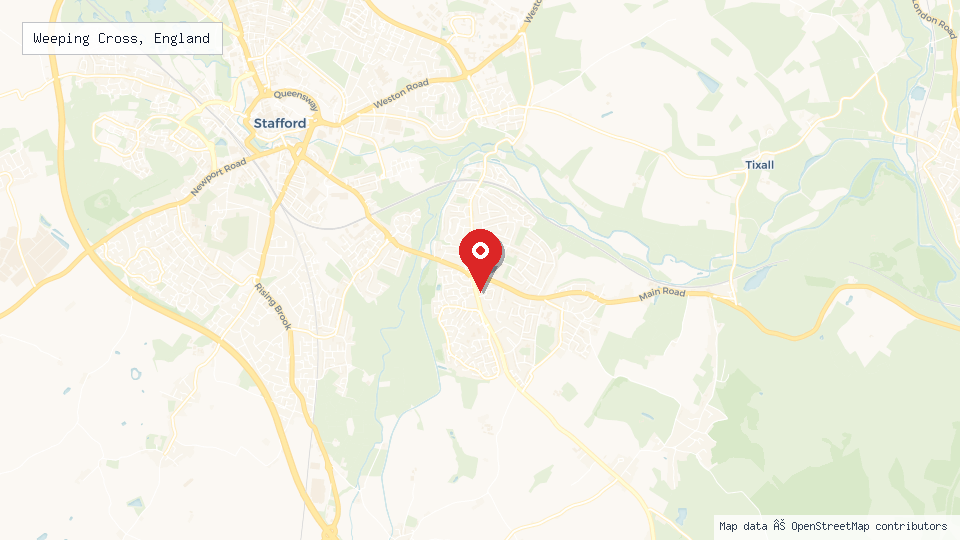 Street map of Weeping Cross, England with location pin