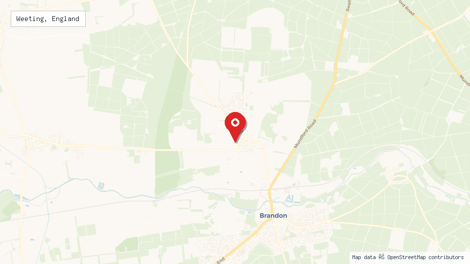 Street map of Weeting, England with location pin