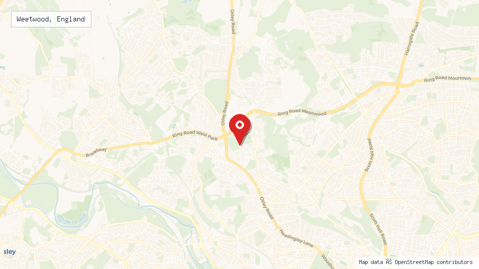 Street map of Weetwood, England with location pin