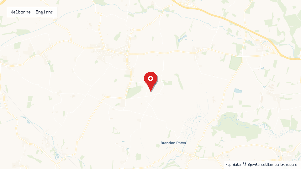 Street map of Welborne, England with location pin