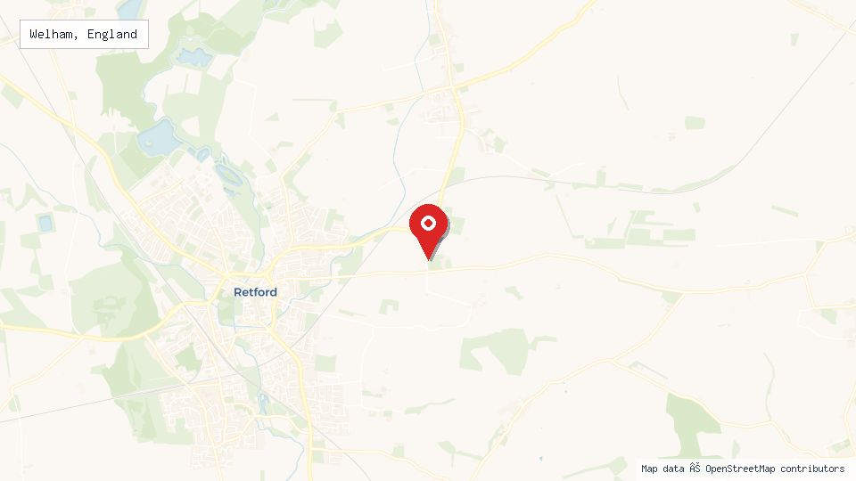 Street map of Welham, England with location pin