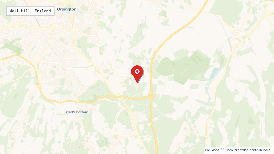 Street map of Well Hill, England with location pin