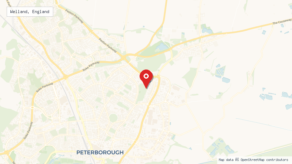 Street map of Welland, England with location pin