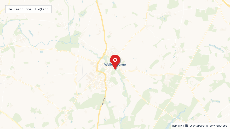Street map of Wellesbourne, England with location pin
