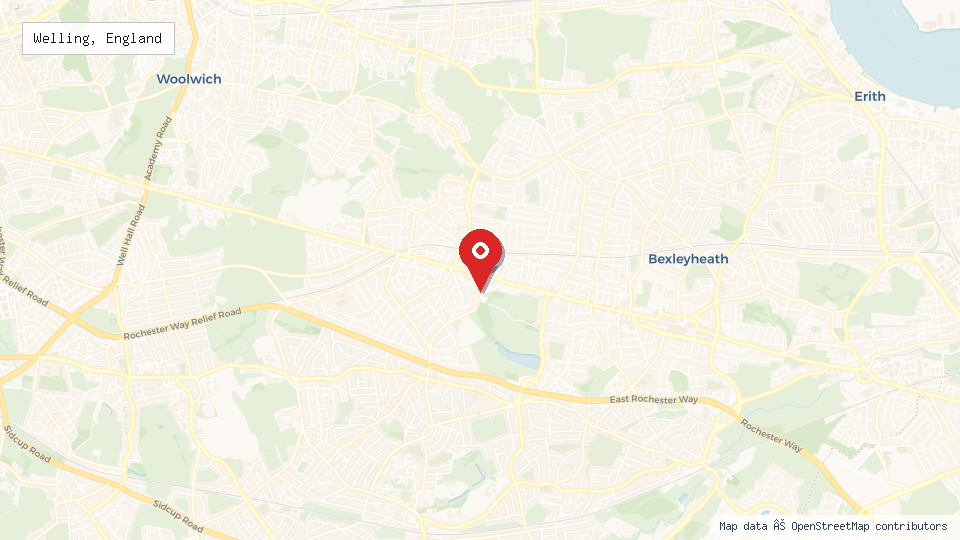 Street map of Welling, England with location pin