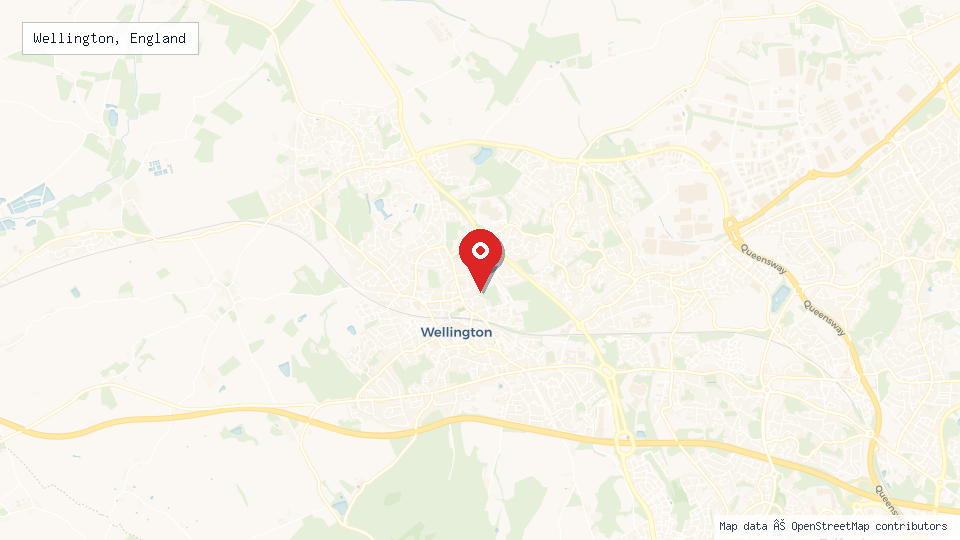 Street map of Wellington, England with location pin