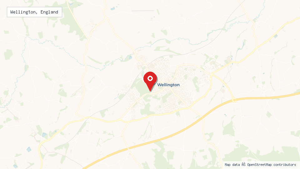 Street map of Wellington, England with location pin