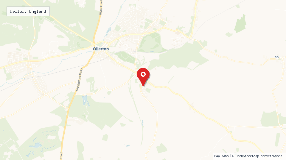 Street map of Wellow, England with location pin