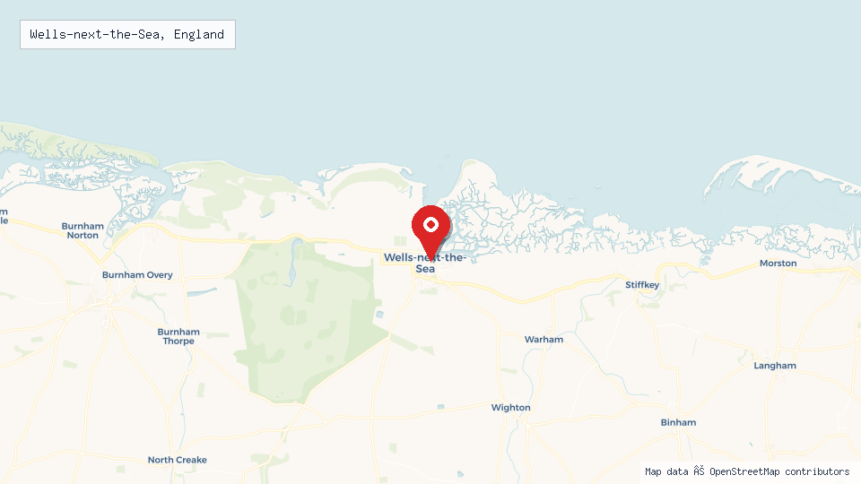 Street map of Wells-next-the-Sea, England with location pin