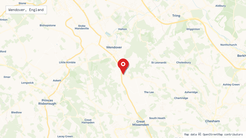 Street map of Wendover, England with location pin