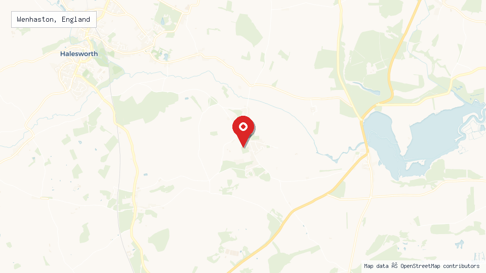 Street map of Wenhaston, England with location pin
