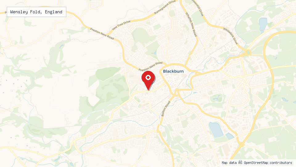 Street map of Wensley Fold, England with location pin
