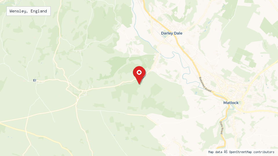 Street map of Wensley, England with location pin