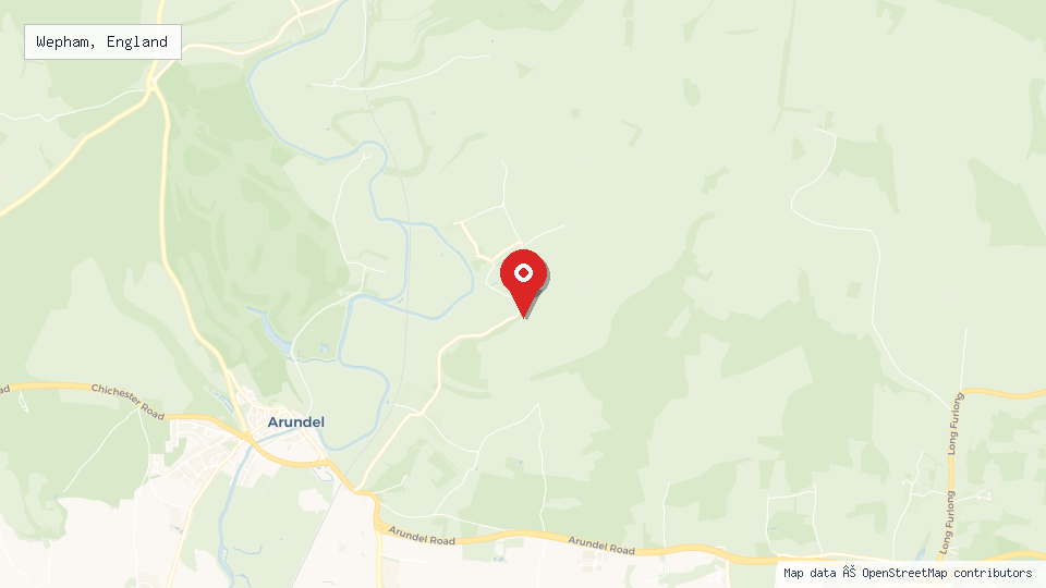 Street map of Wepham, England with location pin
