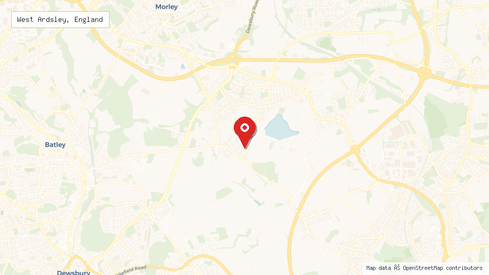 Street map of West Ardsley, England with location pin
