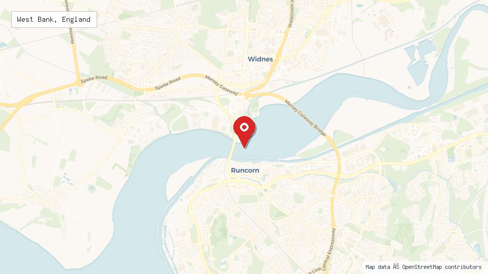 Street map of West Bank, England with location pin