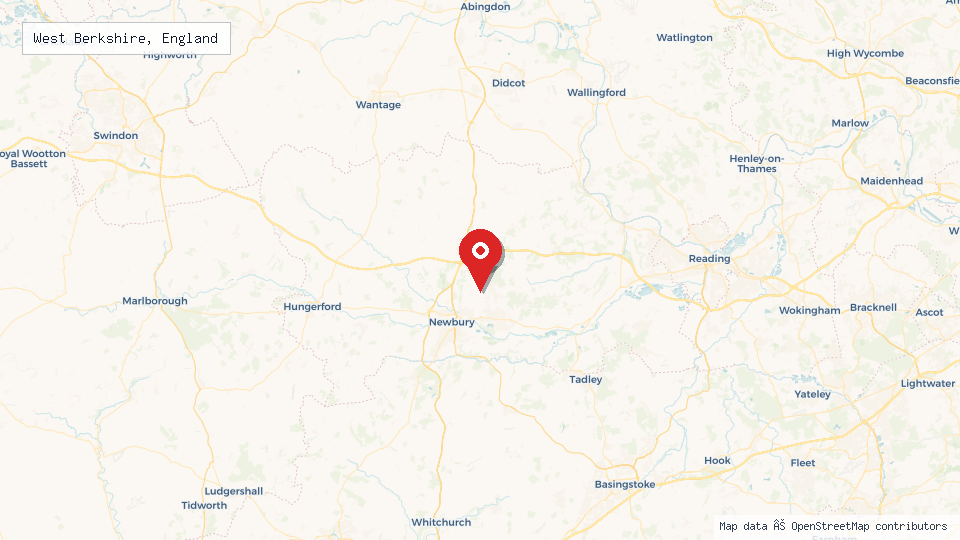 Street map of West Berkshire, England with location pin