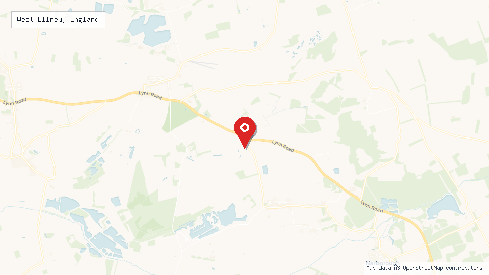 Street map of West Bilney, England with location pin