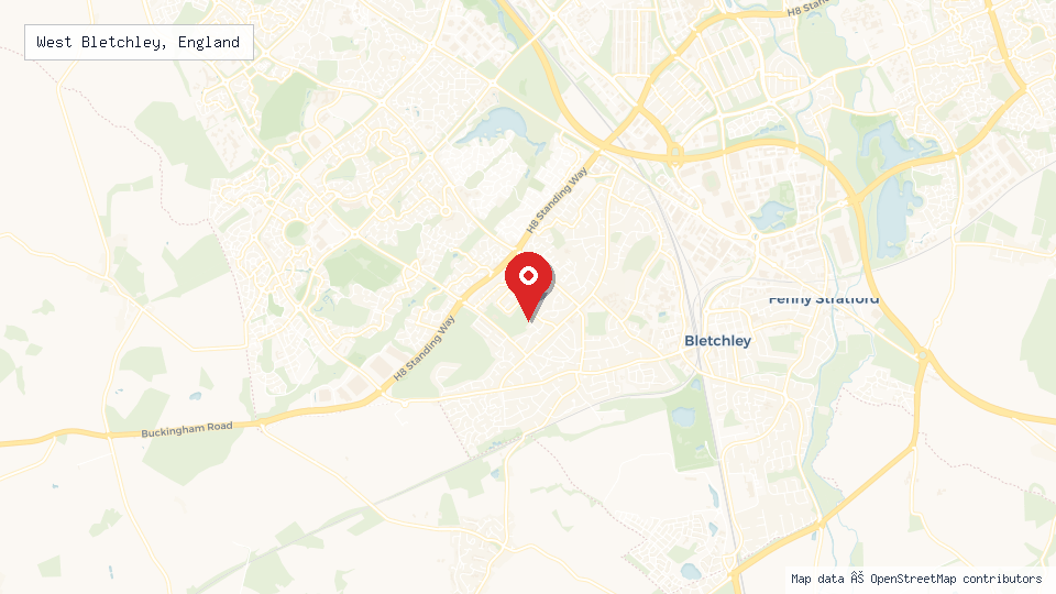 Street map of West Bletchley, England with location pin
