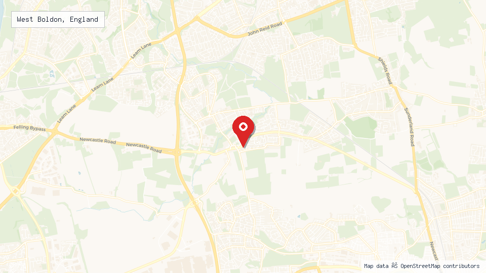 Street map of West Boldon, England with location pin