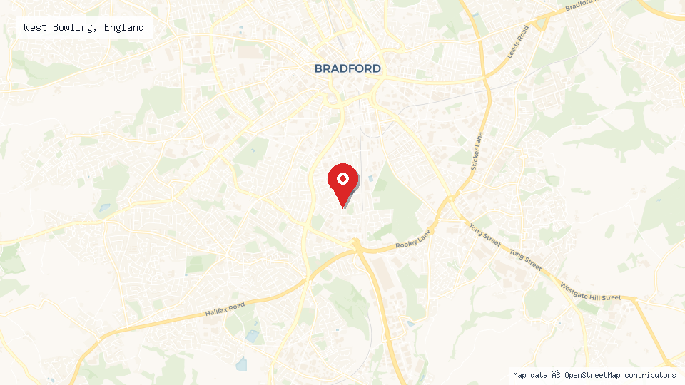 Street map of West Bowling, England with location pin