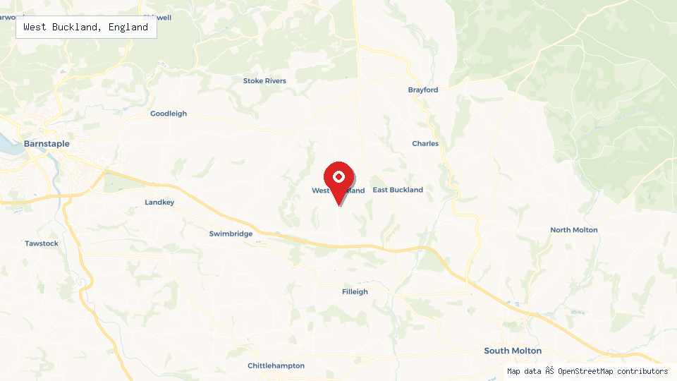 Street map of West Buckland, England with location pin