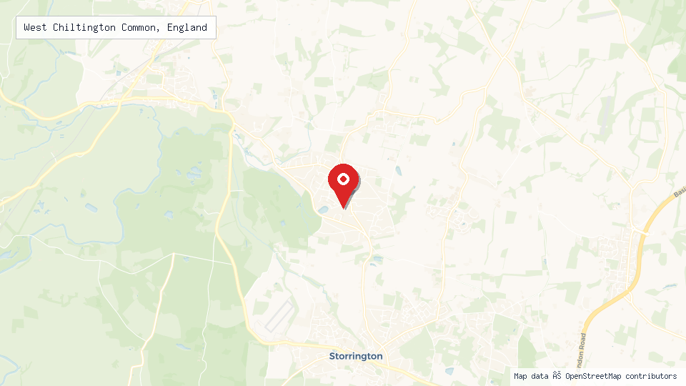 Street map of West Chiltington Common, England with location pin