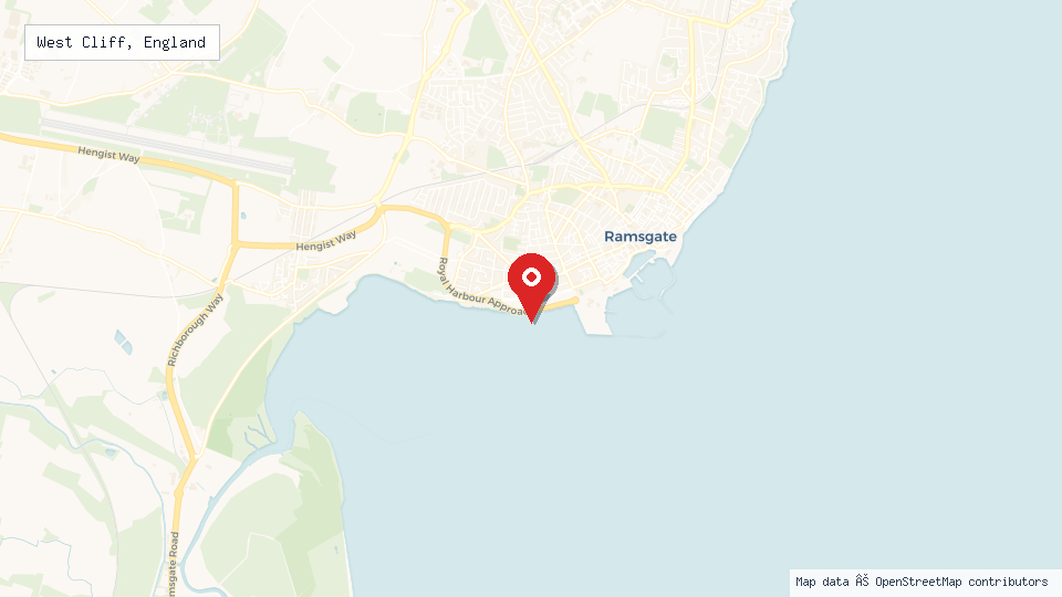 Street map of West Cliff, England with location pin