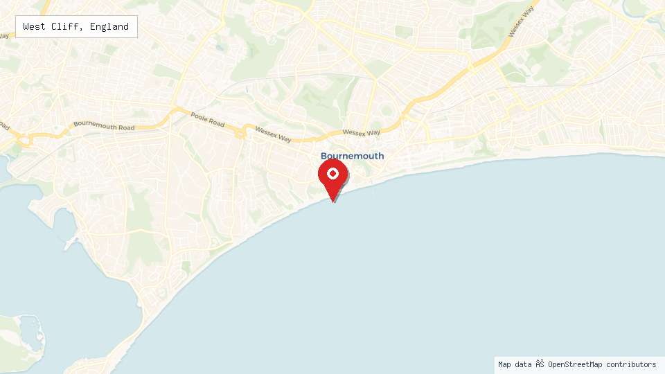 Street map of West Cliff, England with location pin