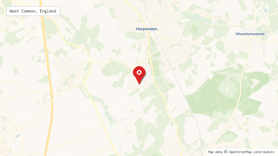 Street map of West Common, England with location pin
