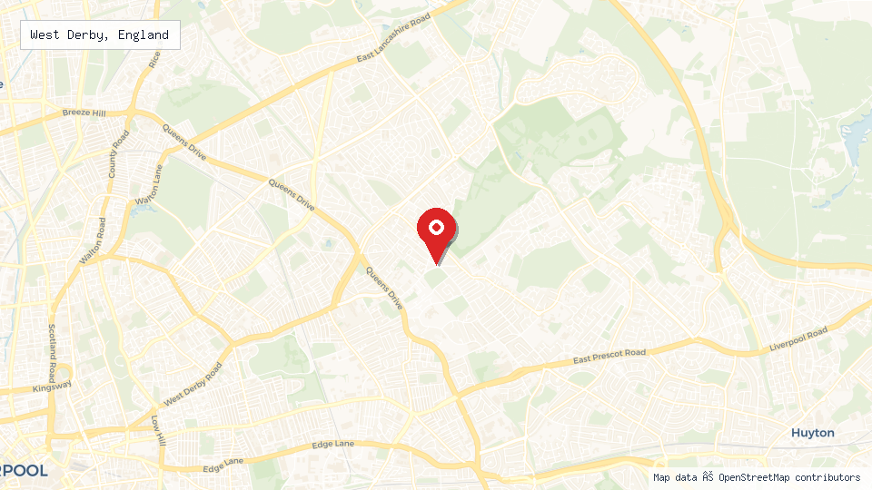 Street map of West Derby, England with location pin