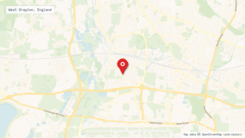 Street map of West Drayton, England with location pin