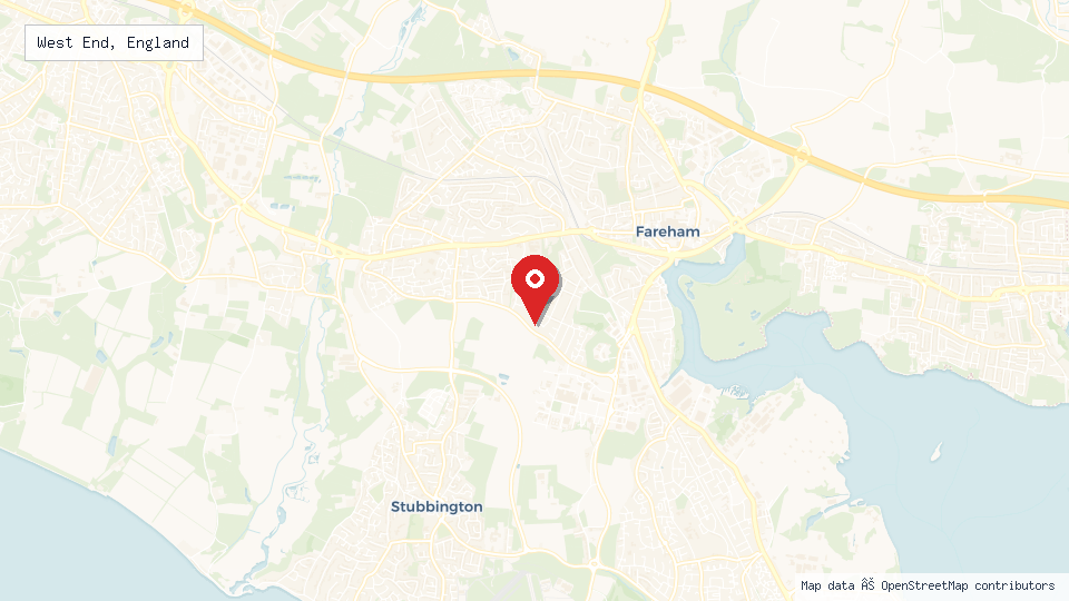 Street map of West End, England with location pin