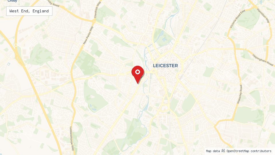 Street map of West End, England with location pin