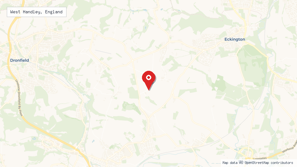 Street map of West Handley, England with location pin