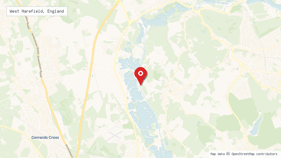Street map of West Harefield, England with location pin